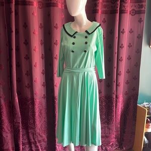 Gown Town Mint Green Retro Nurse Ratchet Style Dress with Black Trim XL